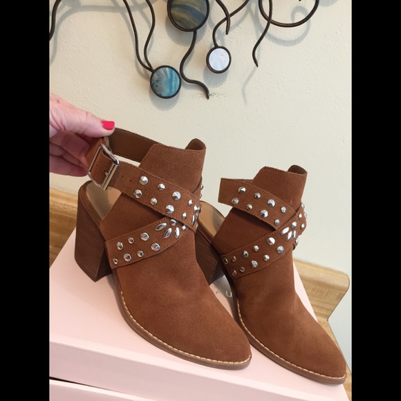 Worn Once! Silver Studded Open Back Suede Bootie - Picture 5 of 7
